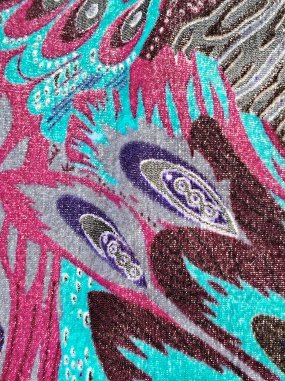Velvet Burnout Peacock Feather Patterned Scarf Vibrant 72" Art to Wear Career - Picture 2 of 6